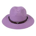 Chapeau Panama violet tressé avec lanière en cuir et emblème de tête de taureau - 56-58cm / Bande de Cuir à Rivets Tête de Taureau / Violet