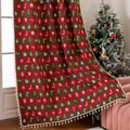Kerst gebreide plaid met notenkraker, ruitpatroon en witte kwastjes voor de feestdagen - Rood-groene Ruit (Kwastje Roede Gordijn) / 150cm Breedte x 45cm Hoogte