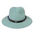 Chapeau Panama en paille vert menthe avec ruban en cuir brun et motif tête de taureau - 56-58cm / Bande de Cuir à Rivets Tête de Taureau / Vert Menthe