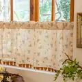 Floral cafe curtain with cotton tassels for windows in Korean farmhouse style - 140x45cm / Creamy Small Floral with Tassels (Rod Pocket)