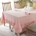 Nappe en coton rose avec bords à volants pour un décor de salle à manger romantique - Rose / 140*260cm