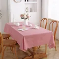 Nordic red and white gingham cotton linen tablecloth draped over a wooden dining table - 140*250cm / Red Fine Check