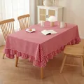 Classic red and white gingham plaid tablecloth featuring vintage ruffles for home dining decor - Ruffle Style / 132cm x 178cm / Red Plaid