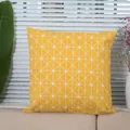 Close-up of yellow cotton linen pillowcase showing textured fabric and white grid pattern - 18x18 Inch / Yellow Checkerboard
