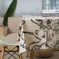 Linen table cloth with vintage world map print showing geographical details and continents - 140*250cm / Map