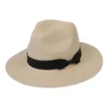 Chapeau Panama en paille beige avec ruban noir et nœud décoratif pour le soleil - 56-58cm / Style Nœud en Ruban (346) / Beige