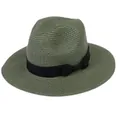 Chapeau Panama en paille vert olive avec ruban gros-grain noir et noeud élégant - 56-58cm / Style Nœud en Ruban (346) / Vert Militaire