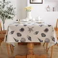 Rectangle linen tablecloth with nautical seashells and starfish pattern on a wooden dining table - Conch / 60*60cm