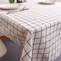 Detailed texture of black and white plaid tablecloth with natural linen fabric draping - 140*250cm / White Checkered