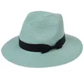 Chapeau de paille Panama pour femme vert menthe avec ruban noir et tissage détaillé - 56-58cm / Style Nœud en Ruban (346) / Vert Menthe