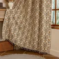 Detailweergave van Amerikaans vintage gordijn met jacquardtextuur en witte franjes - Pruimenbloesempatroon (Haakstijl) / 150cm (B) x 45cm (H)