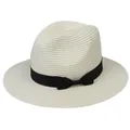 Chapeau Panama classique en paille crème avec large bord et ruban noir élégant - 56-58cm / Nœud en Ruban Noir / 346-R Blanc Cassé