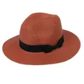 Chapeau Panama en paille orange brûlé avec ruban noir et nœud pour femmes en été - 56-58cm / Nœud en Ruban Noir / 346-E Caramel