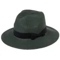 Chapeau Panama en paille vert foncé avec ruban en gros-grain noir et détail de noeud - 56-58cm / Nœud en Ruban Noir / 346-C Vert Foncé