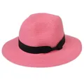 Chapeau Panama rose pour femme avec ruban de soie noir et nœud décoratif élégant - 56-58cm / Nœud en Ruban Noir / 346-A Rose