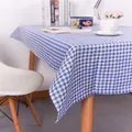 Close-up of blue and white gingham tablecloth with smooth texture on a wooden table - 60*60cm / Blue Gingham