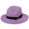 Chapeau de soleil Panama tressé violet classique avec ruban de satin noir et nœud - 56-58cm / Nœud en Ruban Noir / 346-N Violet