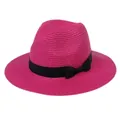 Chapeau Panama femme rose fuchsia en paille tressée avec ruban noir à nœud - 56-58cm / Nœud en Ruban Noir / 346-K Rose Rouge