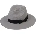 Chapeau Panama gris en paille avec ruban gros-grain noir pour protection solaire et style - (56-58cm) / Nœud en Ruban Noir / 346-J Gris