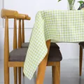 Detailed close-up showing the green and white checkered cotton linen tablecloth texture - 140*250cm / Green Small Check