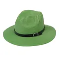 Chapeau Panama en paille verte pour femme avec ruban cuir noir et boucle argentée - (56-58cm) / Bande de Cuir Noir Avec Boucle Argent / 347-X Vert