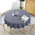 Minimalistische grau-blaue runde Tischdecke aus Leinen mit weißen Quasten für Esstische - Durchmesser 150CM / Marineblau