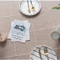 Linen texture beige tablecloth with white grid embroidery and tassel accents - 60*60cm / Embroidered Coffee Grid