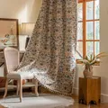Boheems verduisteringsgordijn van katoen linnen met bloemmotieven en kwastjes - Jacquard Gele Ekster (Kwastje Roede) / 150Bx45H