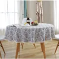 Nappe ronde en coton et lin avec motif floral bleu et bordure en dentelle blanche - Blue and White Porcelain with Lace Edge