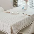 Μίνιμαλ λευκό και μαύρο καρό τραπεζομάντιλο με κομψά κρόσσια στις άκρες - 140*250cm / Σχέδιο Μπλε Λευκό Πλέγμα Με Φούντες