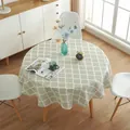 Detailed top view of light green Moroccan lattice round tablecloth in a cozy home setting - Diameter 150CM / Grey Green Rhombus Geometric