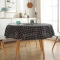 Detalle de mantel redondo de algodón y lino con clásico patrón de cuadros blancos y negros - Cuadros Negros / Diámetro 150CM