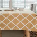Nappe rectangulaire jaune gingembre en coton et lin avec motif trèfle géométrique - Géométrique Losange Jaune