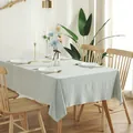 Minimalist sage green cotton tablecloth with linen texture on a rectangular dining table - 90*90cm / Light Green