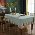Europese vintage mintgroene rechthoekige tafelkleed met elegante ruches en lotusrand - 140*260cm / Lichtgroen + Beige Roffel