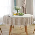 Nappe ronde rayée beige de style japonais avec des pompons de franges blanches - Rayé Beige Avec Pompons