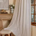 Bohemian off-white semi-blackout vertical striped curtain with yellow tassel fringe - 150W*180H CM / Yarn-dyed White Striped With Tassels - Hooks