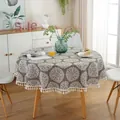 Mantel redondo nórdico de algodón con estampado de mandala gris y bordes de flecos - Redondo 90cm / Gris Vintage Floral