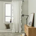 Detail of white ruffle curtains with elegant pleated edges in a minimalist Nordic style - White Ruffle Rod Pocket Curtain / 150W*160H CM