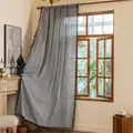 Modern grey vertical stripe curtains with black tassel trim for elegant living room decor - Yarn-dyed Black Striped + Suzhou-style Rod Curtain / 150W*180H CM