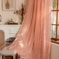 Nordic cotton linen pink striped curtain with side tassel fringe for living room decor - 150W*180H CM / Yarn-dyed Orange Striped With Tassels - Hooks