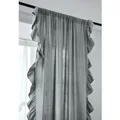 Detailed view of grey ruffled curtains with pole pocket design on a metal rod - Rod Pocket / Gray Ruffle / 150x45cm