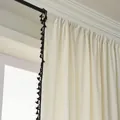 Cortina nórdica minimalista de algodón y lino blanco grueso con borlas negras decorativas - A150 H270 / Blanco / Bolsillo para varilla