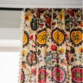 Bohemian sunflower cotton linen curtain with pom-pom fringe and vintage floral pattern - 150W*270H / Sun Flower Rod Pocket