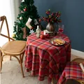 Runde rot-karierte Tischdecke aus Baumwoll-Leinen mit nordischem Weihnachts-Schottenmuster - Rund 90cm / Weihnachtsrot Karo