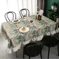 Nordic tropical plant print tablecloth with elegant ruffled edges for dining room decor - 90*90cm / Green Plant Lotus