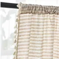 Detailed view of Japanese stripe linen curtain with decorative tassels and textured fabric - Yarn-dyed Striped Fabric + Suzhou-style Curtain Rod / 150w*160cm High