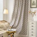 Tenda vintage in cotone e lino con stampa damascata blu e decorazione con nappe - Stile Gancio / Stile porcellana blu e bianca