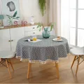 Grey round Nordic tablecloth with white arrow patterns and decorative tassel fringe - Diameter 150CM / Gray Arrow With Tassel