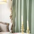 Salbeigrüne Vorhänge aus Baumwollleinen mit khaki Rüschen für eine gemütliche Atmosphäre - Haken-Stil / 150cmx220cm / Hellgrün mit beigen Rüschen